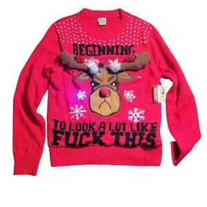 Spencer's Workshop LED Light Up Reindeer Ugly Christmas Sweater Large